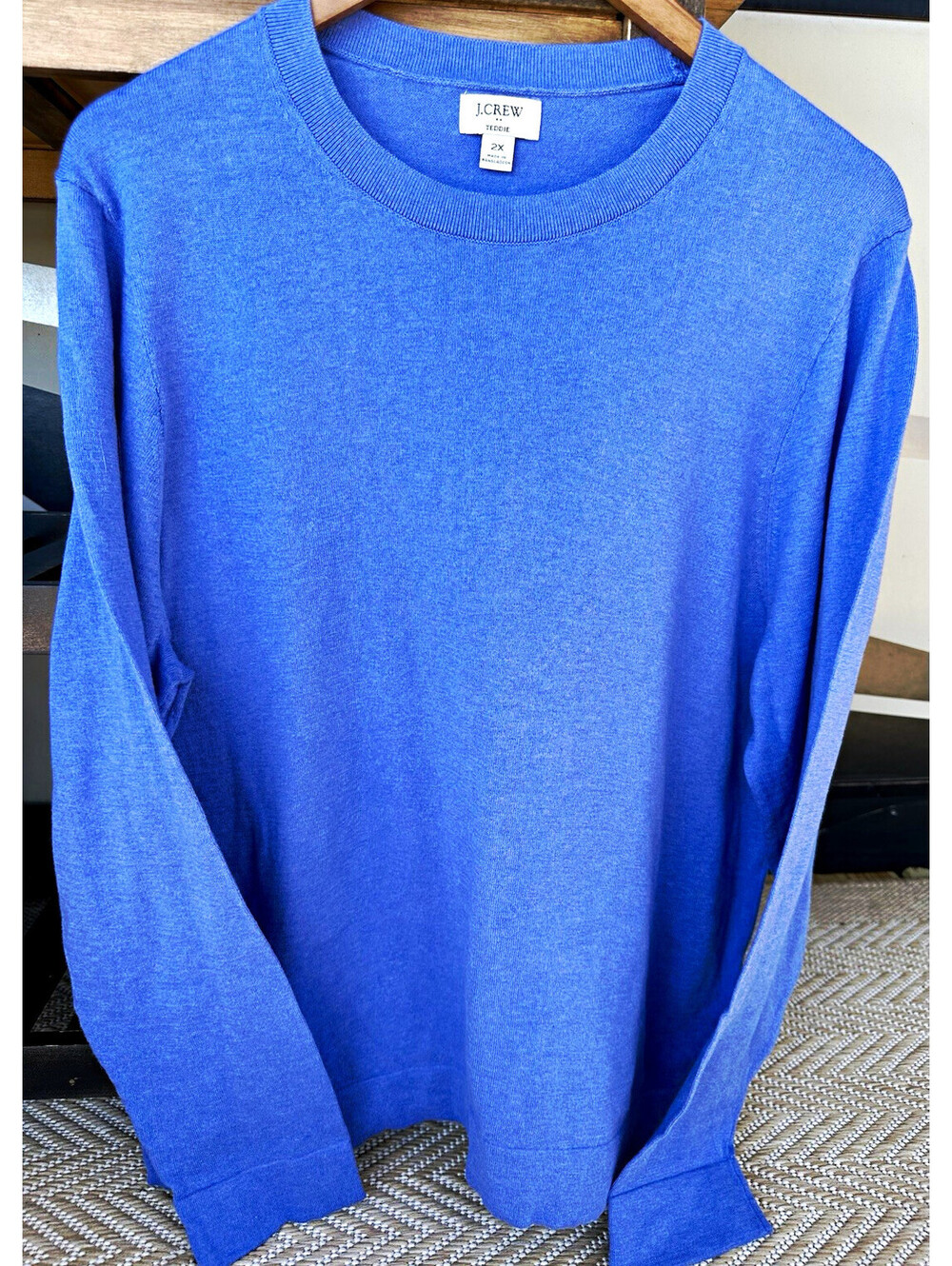 J.CREW Teddie Blue Cotton Knit Crew Neck Pullover Sweater Long Sleeve 2XL